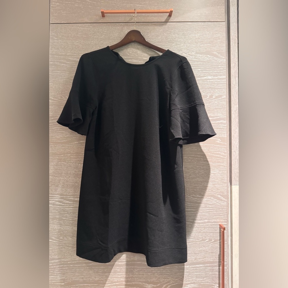 Madewell Black crepe mini dress with flutter sleeve